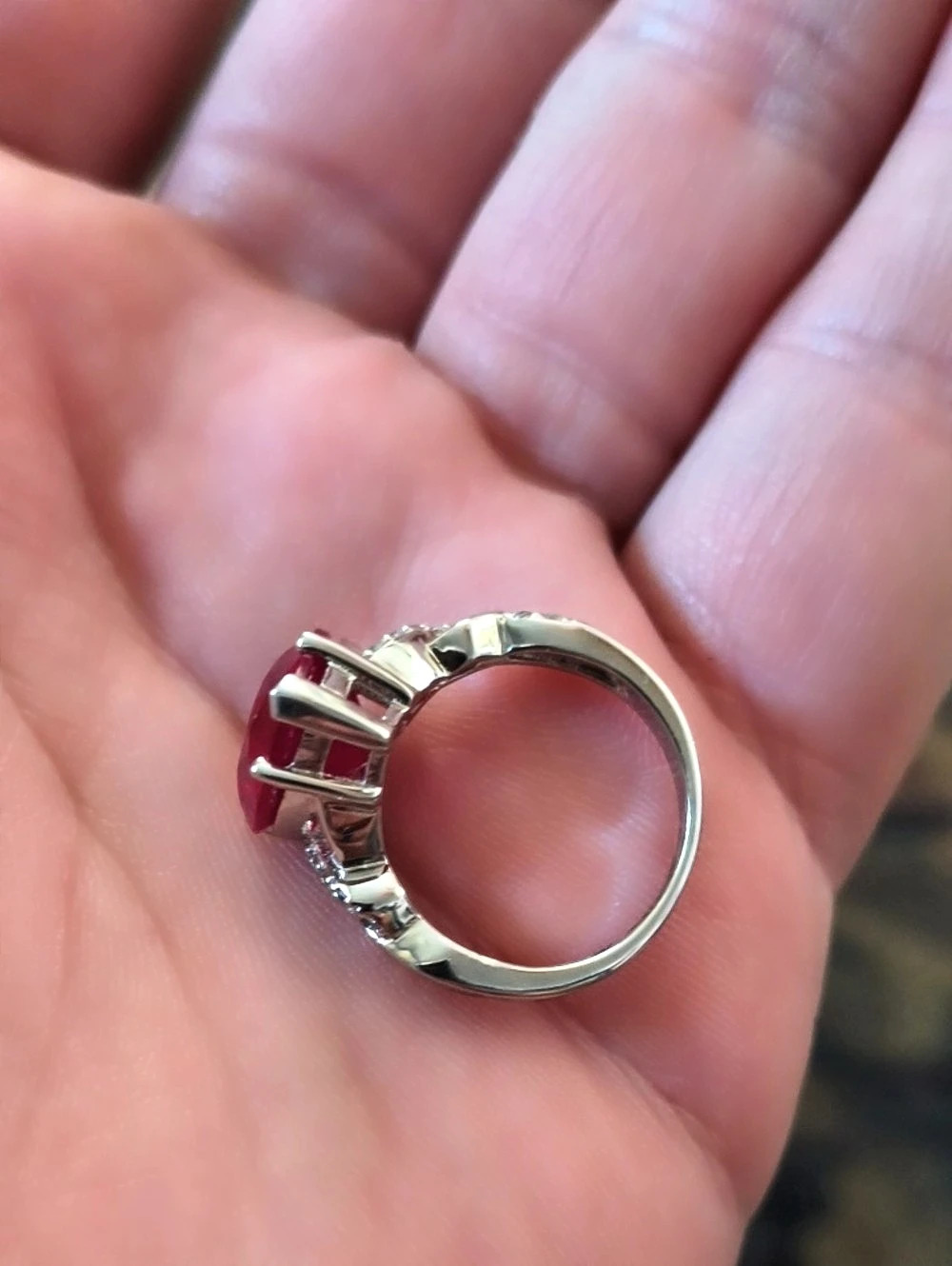 Red Lab Grown Ruby Ring - Picture 2 of 5